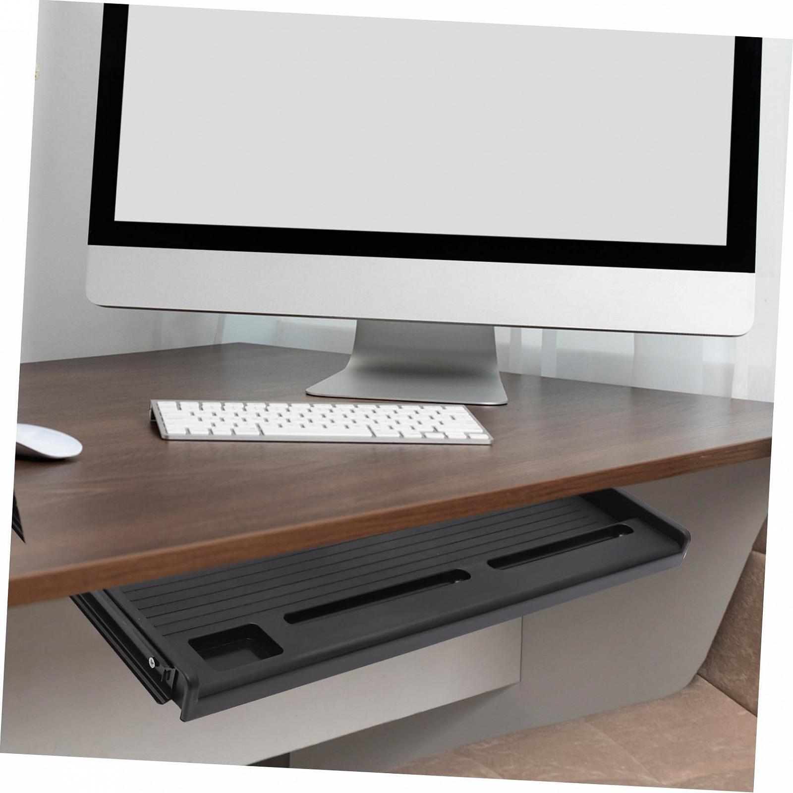 Выдвижной ящик для клавиатуры под стол Прочный ящик для клавиатуры со скользящей рейкой, экономящий пространство, эргономичный для офиса и домашнего офиса Черный, фото №6