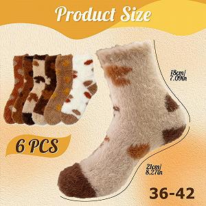 Пушистые носки 6 пар, Коричневые узоры, Теплые домашние носки для сна для осени и зимы, 36-42 synthetic.ua - Фото 1