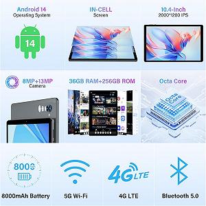 Планшет 10.1" RUSHAR U921 12+24/256Gb 4G 2-SIM 8 ядер Android 14 8000 mAh Grey synthetic.ua - Фото 1