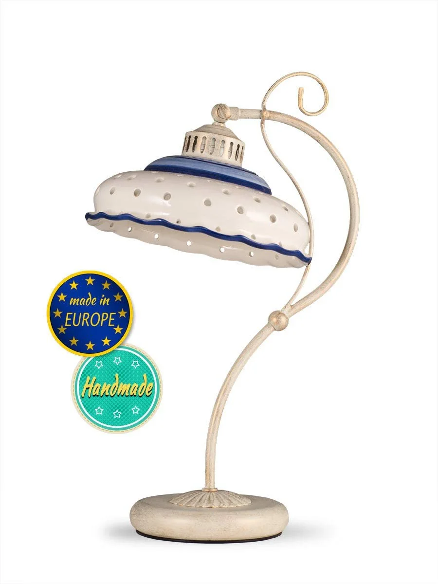 Настільна лампа 4071410 кераміка E27 античний білий синій, фото №2