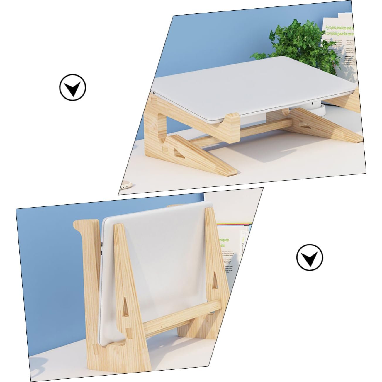 Подставка Деревянная для ноутбука Эргономичная Приподнятая Подставка для компьютера для ноутбуков Нескользящая Подставка для дисплея Стабильная Настольная подставка для офиса и дома, фото №7