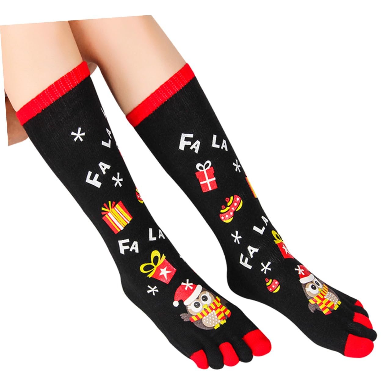 Носки с пальцами Healeved Рождественский пакет, 2 пары, Женские толстые хлопковые носки с рождественскими мультяшными мотивами, теплые дышащие носки для уютных зимних дней, фото №4