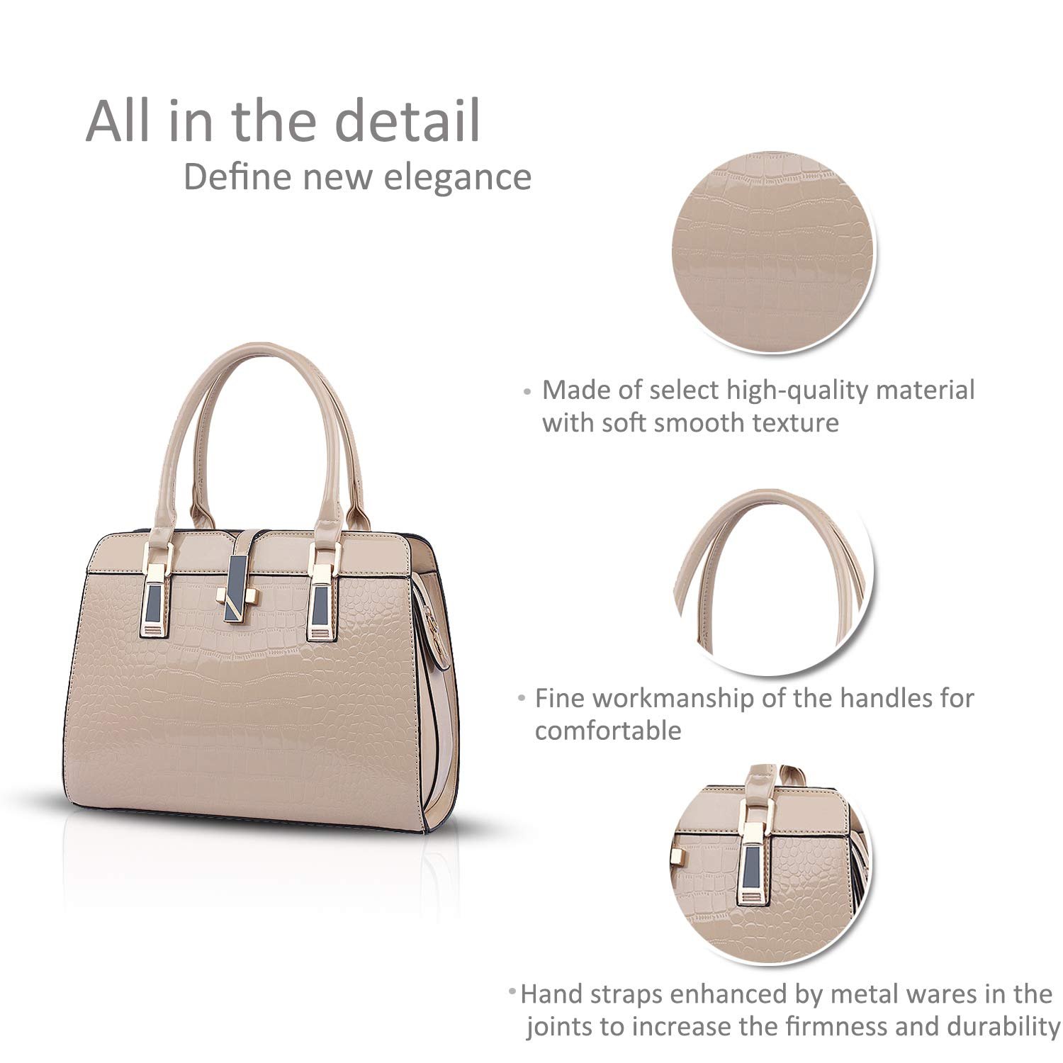 Сумка Nicole&Doris женская с ручками сверху, лакированная, кожаная, модель L, цвет хаки, фото №6