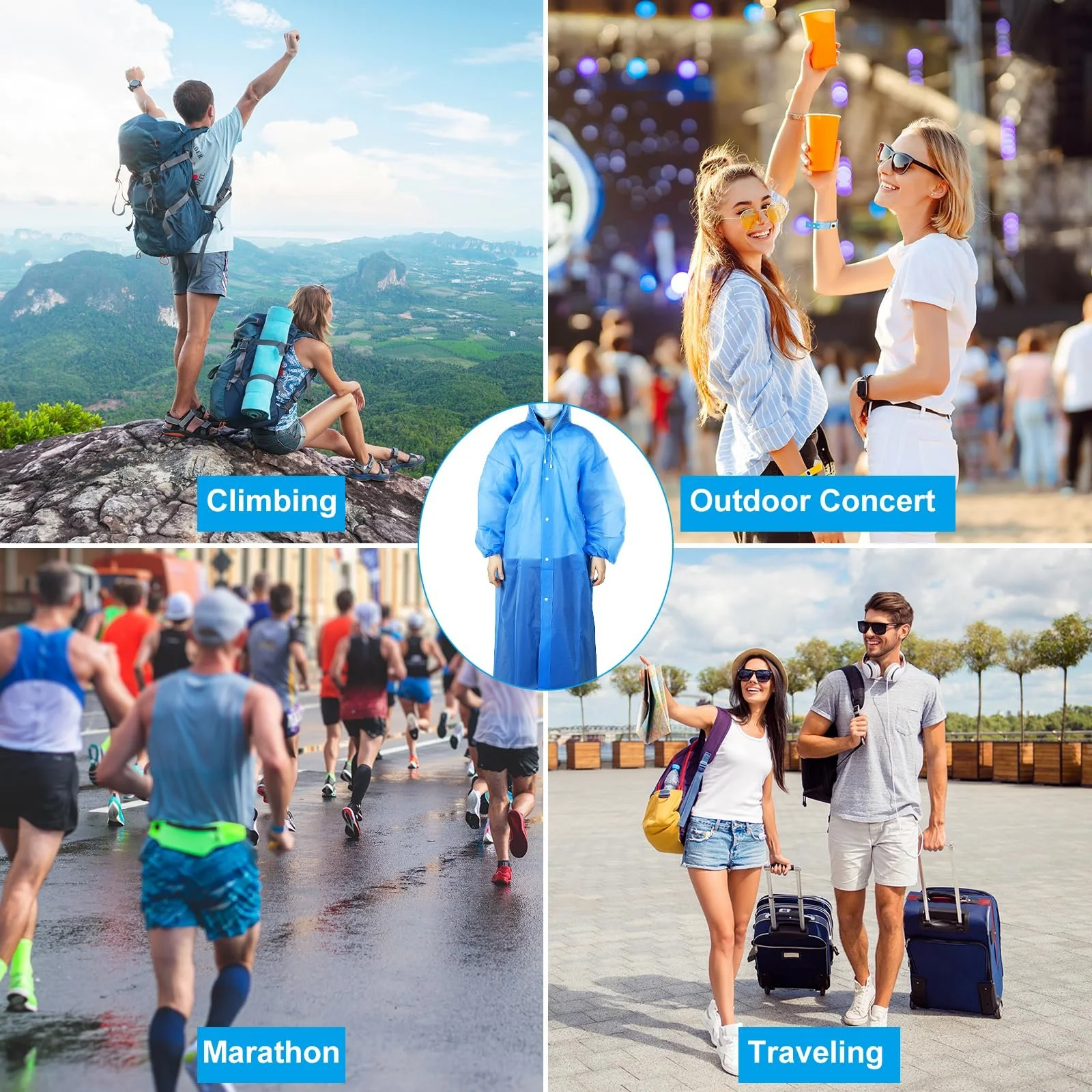 Пончо дощове PATIKIL, 5 шт, легке, багаторазове, EVA, для дорослих, для велоспорту, піших прогулянок, активного відпочинку, фіолетове, фото №7