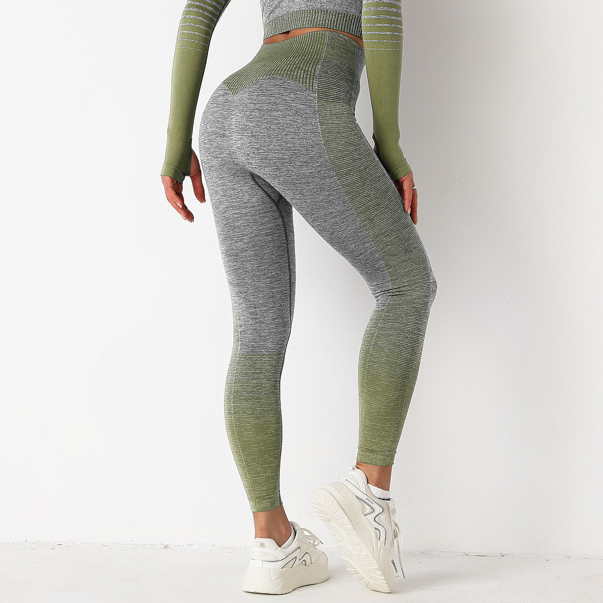 Леггинсы женские спортивные 9657 M серые с зеленым, фото №3