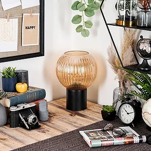 Настільна лампа HOFSTEIN Koyoto E27 20 см Чорний/Бурштиновий synthetic.ua - Фото 1