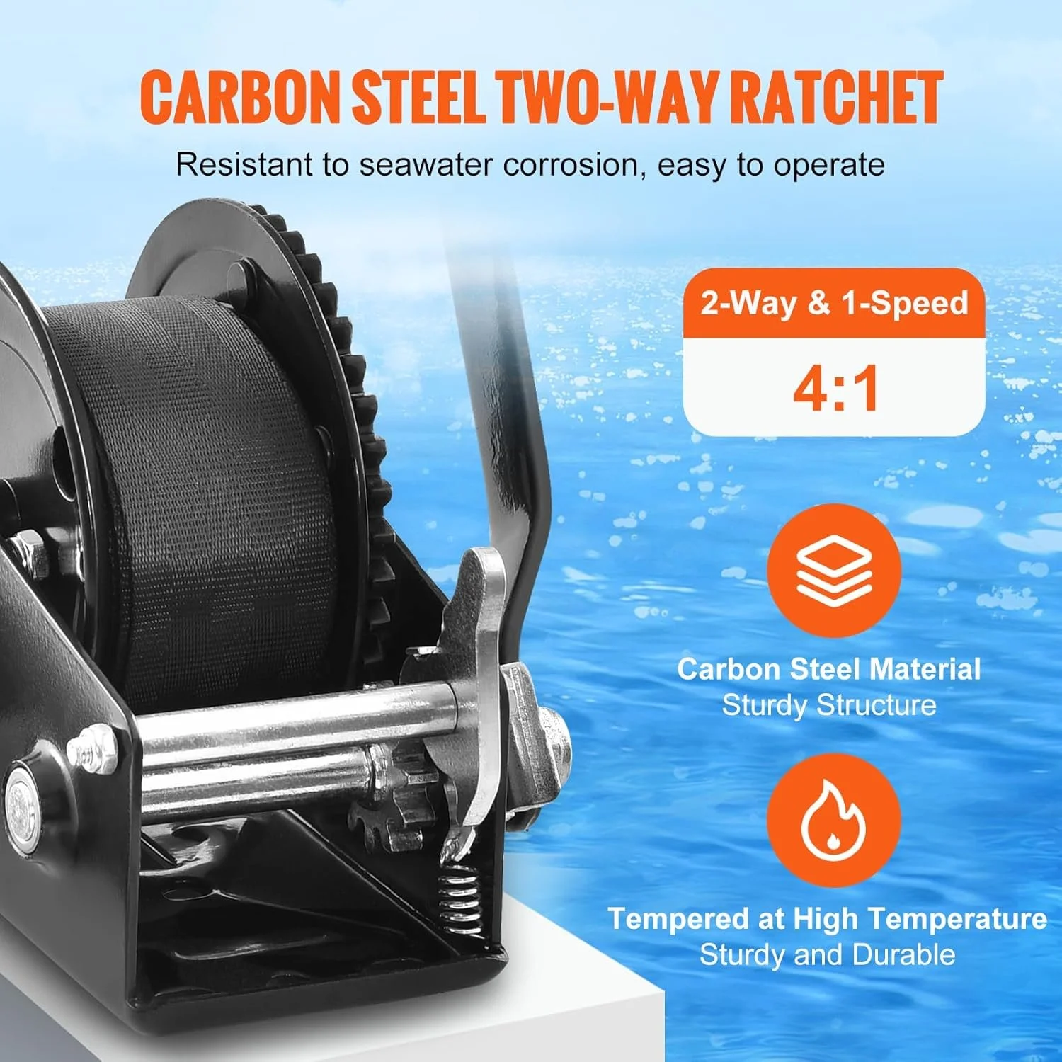 Ручная лебедка VEVOR KW1200 / Для прицепа лодки / Черная, фото №3