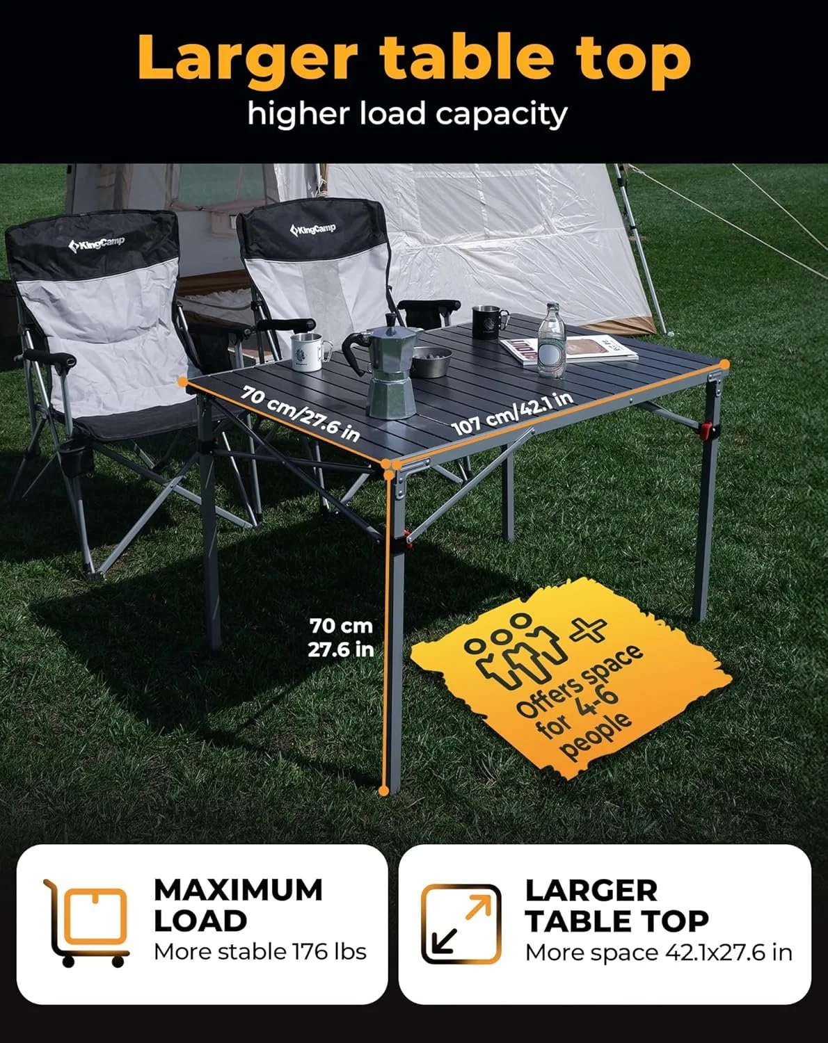 Складаний кемпінговий стіл KingCamp KC3866 Silver Black, фото №3