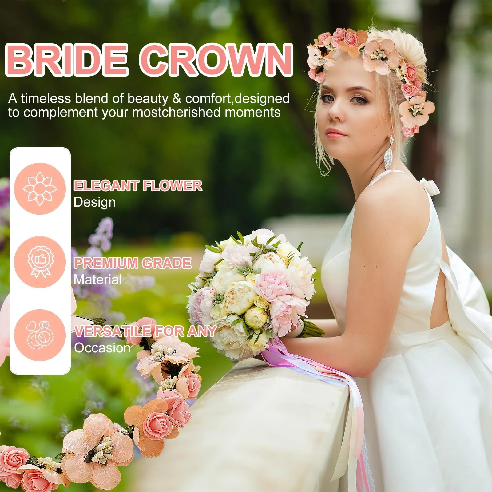 Венок Цветочный Богемный Стиль Розы, фото №3