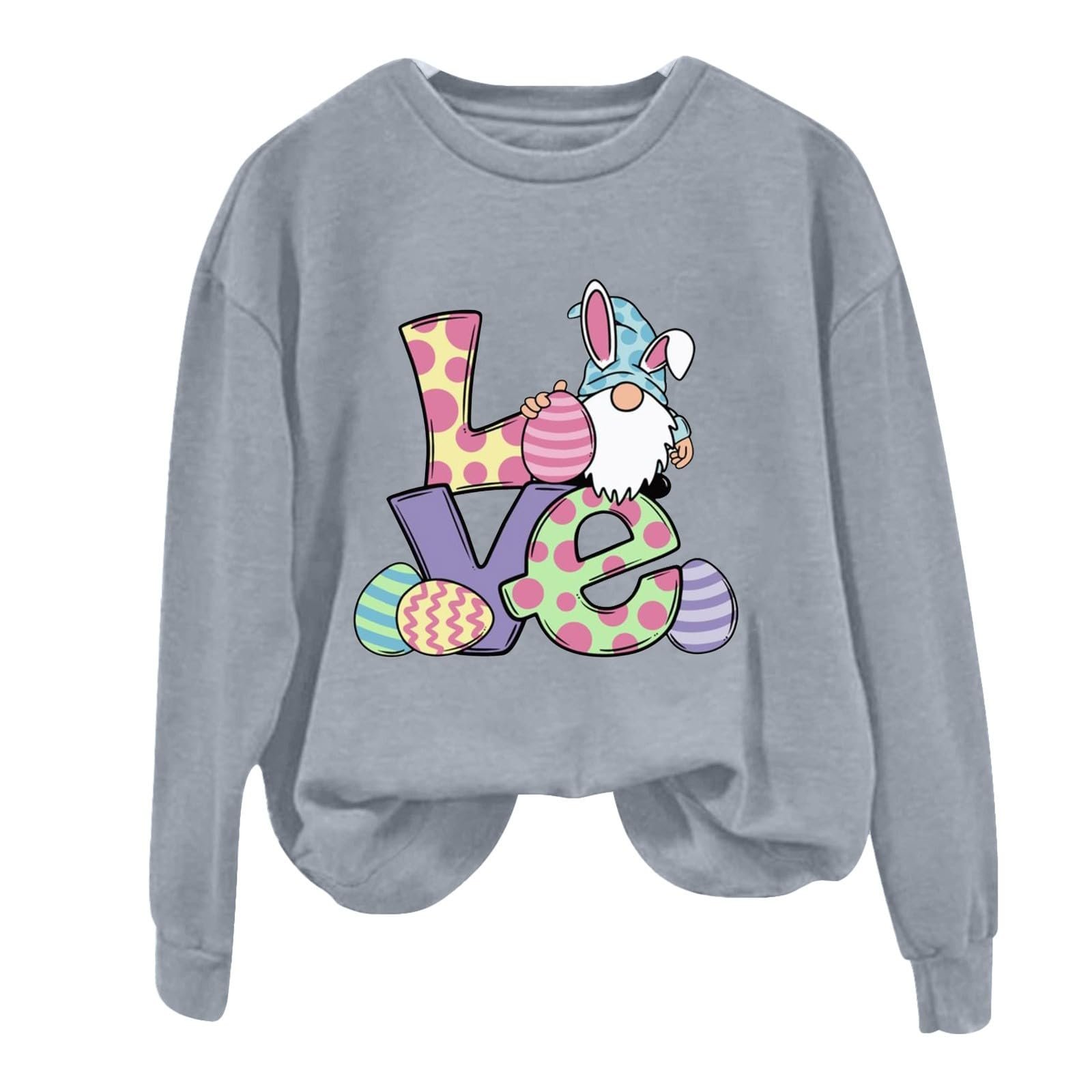 Женский свитшот Generisch HUIFUAO Happy Easter, принт кролика и яиц, с длинными рукавами, фото №2