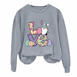 Женский свитшот Generisch HUIFUAO Happy Easter, принт кролика и яиц, с длинными рукавами synthetic.ua - Фото 1