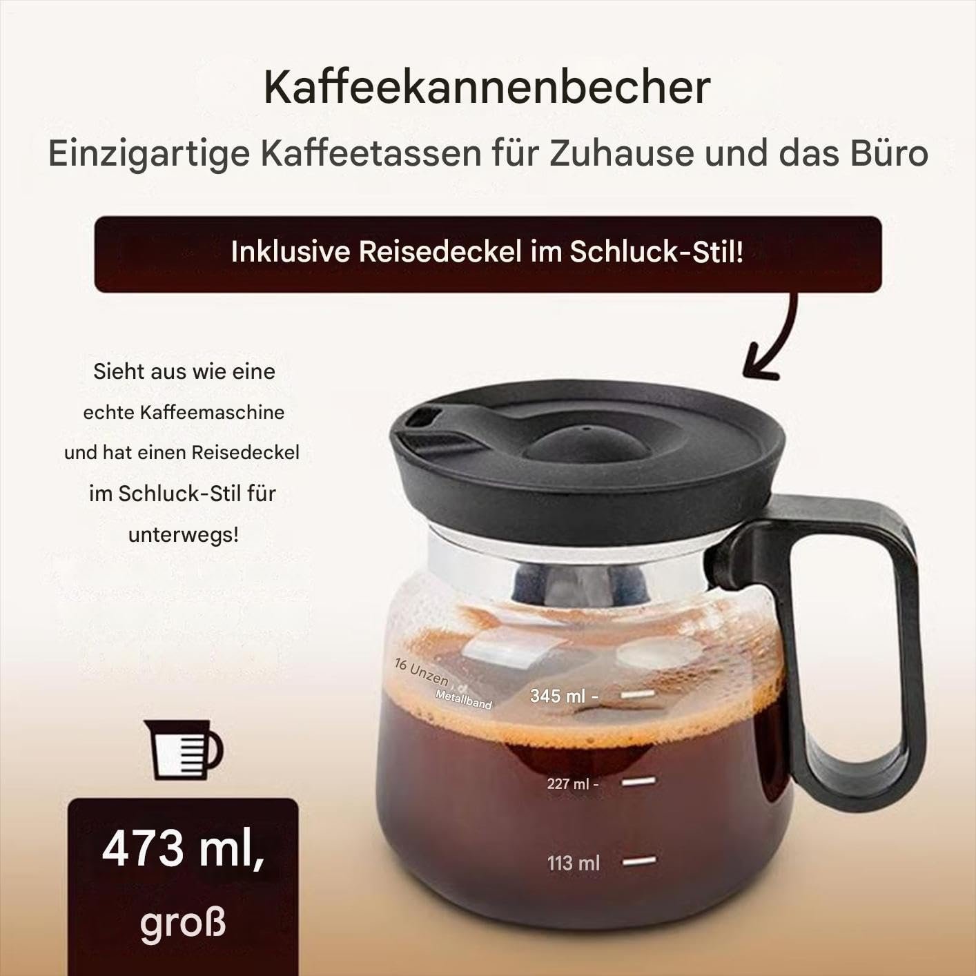 Кавник Скляний глечик 473 мл з кришкою Термостійка скляна карафа для кави та чаю, фото №4