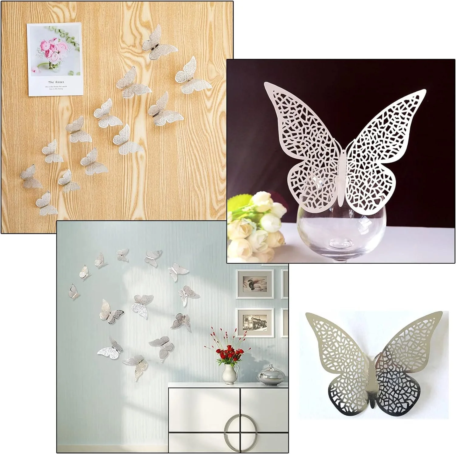 Наклейки на стіну 3D Метелики 150 шт. 3 розміри Ажурні Фіолетові, фото №5