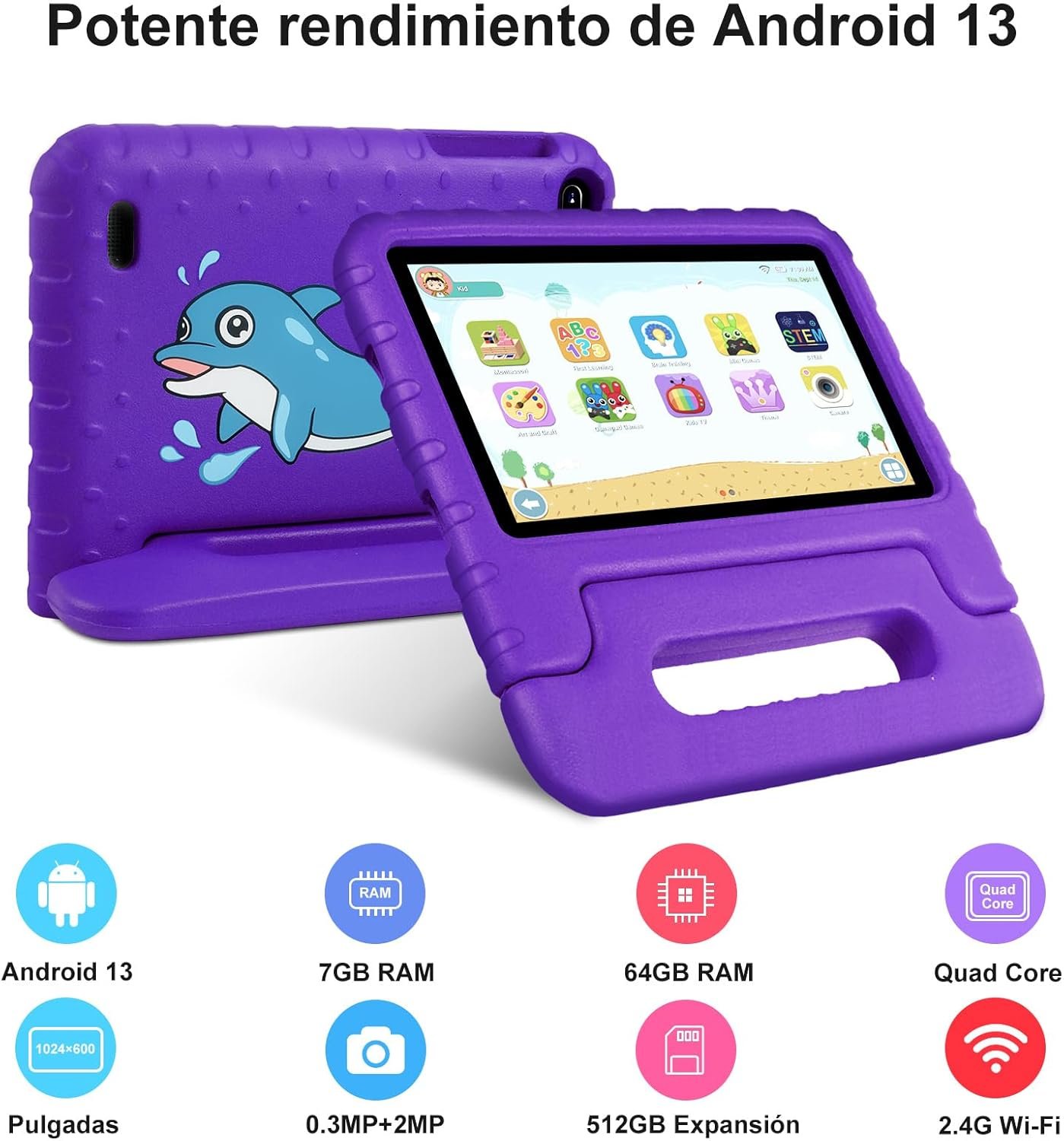 Детский планшет 7" Aocwei X300 4+3/64Gb 4 ядра Android 13 Черный, фото №2 Детский планшет 7" Aocwei X300 4+3/64Gb 4 ядра Android 13 Черный, фото №2