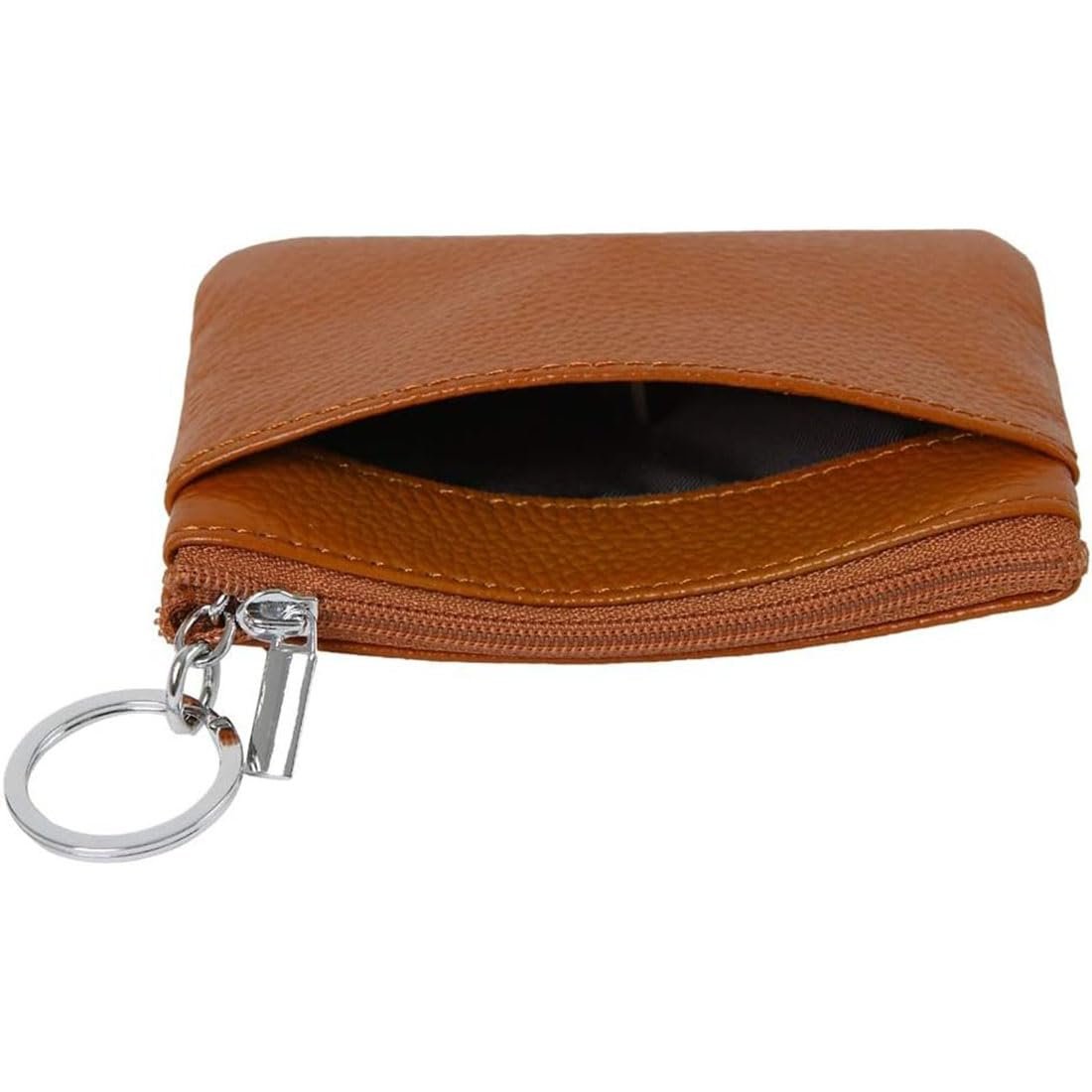 Кошелек Женский из кожи, мини-кошелек, кошелек для мелочи с брелоком, коричневый, фото №4