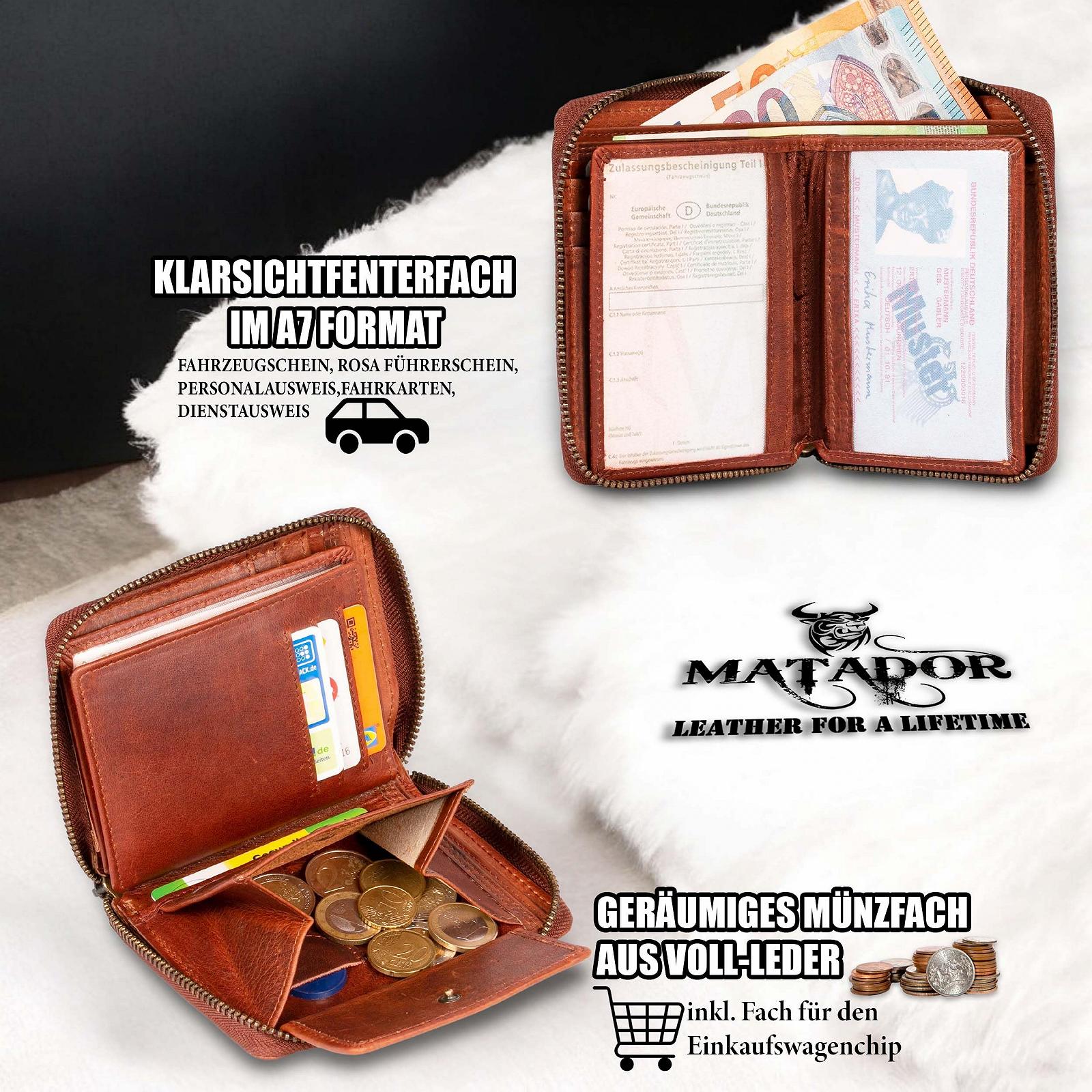 Кошелек MATADOR Granada из натуральной кожи с круговой молнией YKK, Винтажный Коричневый, Винтаж, фото №3