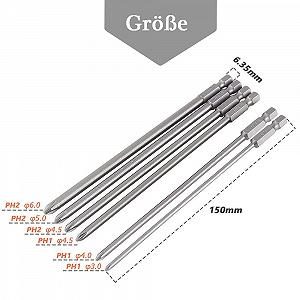 Біти викрутки магнітні довгі Mesee 6 частин Phillips 1/4 дюйма 150 мм synthetic.ua - Фото 1