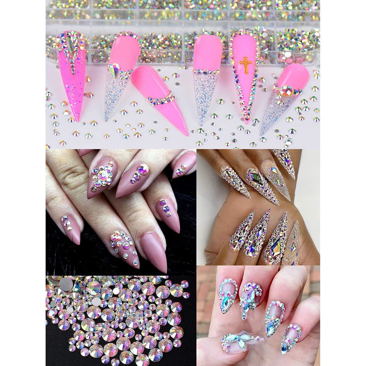 Стрази Плоскі Круглі Скляні Кристали 3600 шт. різних розмірів для DIY манікюру Колір, фото №7
