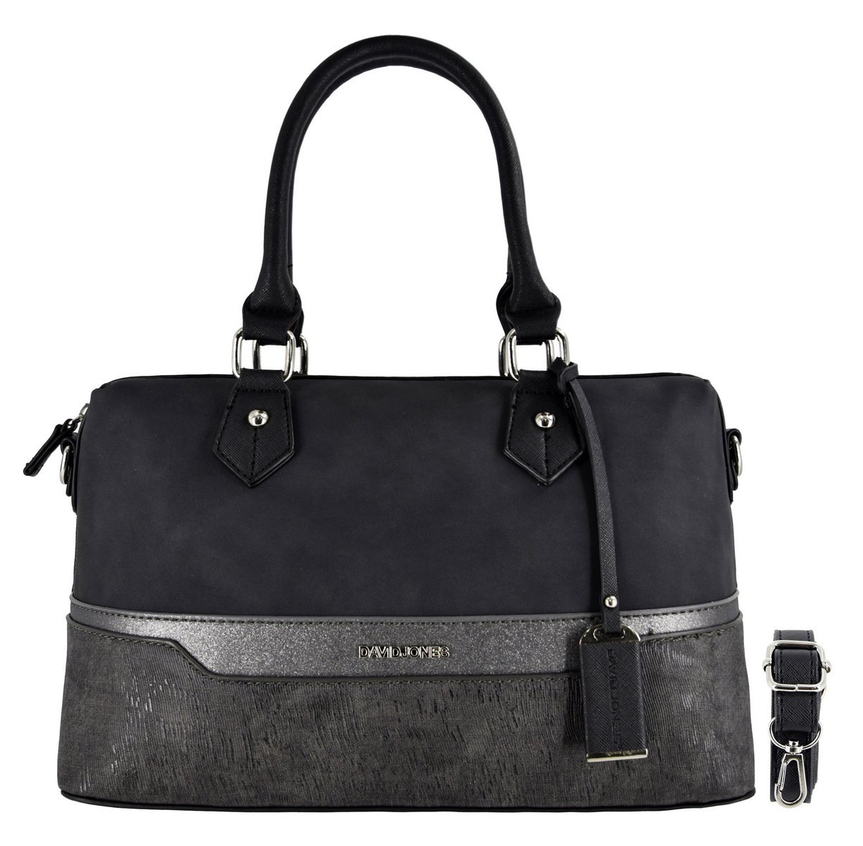 Сумка З Верхньою Ручкою David Jones Bugatti Polochon Duffle, Багатокольорова Смугаста, з Нубуку з Блискітками, Жорстка Штучна Шкіра, Чорна, фото №1