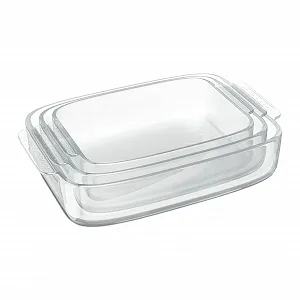 Набір скляних форм для запікання Relaxdays 3 шт. Квадратні Прозорі - Фото 1