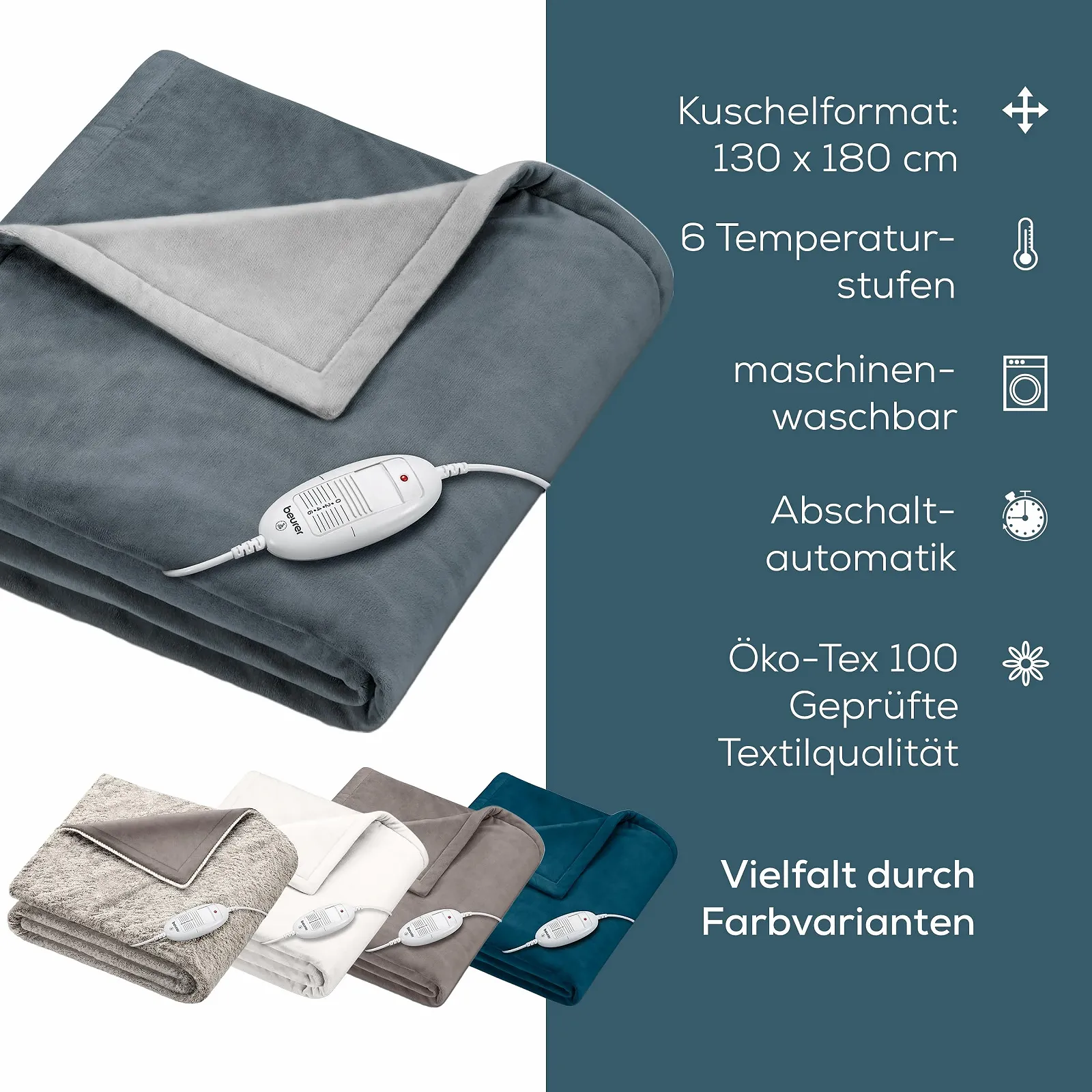 Электрическое одеяло Beurer HD 75 Темно-серый, Мягкое одеяло с подогревом, 6 температурных режимов, Машинная стирка, с автоматическим отключением и дополнительной безопасностью, Темно-серый, 180 x 130 см, фото №8 Электрическое одеяло Beurer HD 75 Темно-серый, Мягкое одеяло с подогревом, 6 температурных режимов, Машинная стирка, с автоматическим отключением и дополнительной безопасностью, Темно-серый, 180 x 130 см, фото №8