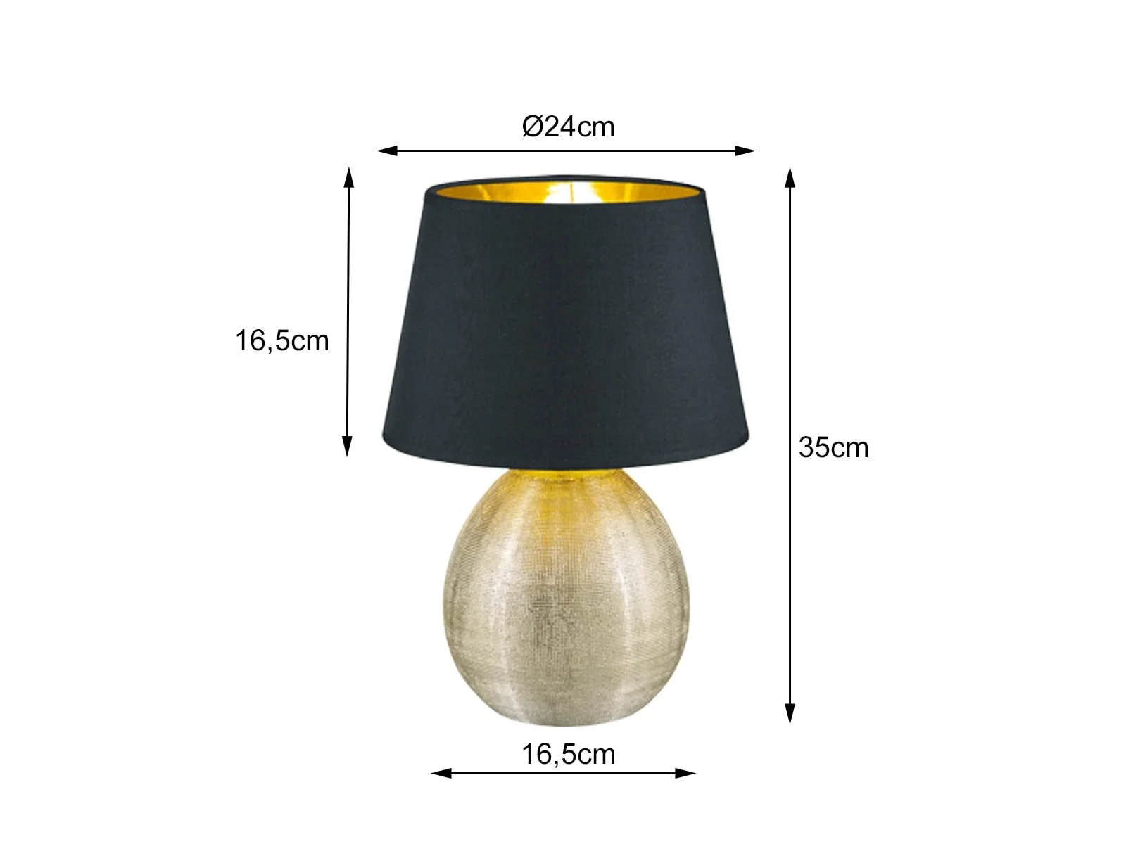 Настільна лампа meineWunschleuchte з керамічною основою золота з чорним тканинним абажуром 35 см, фото №4