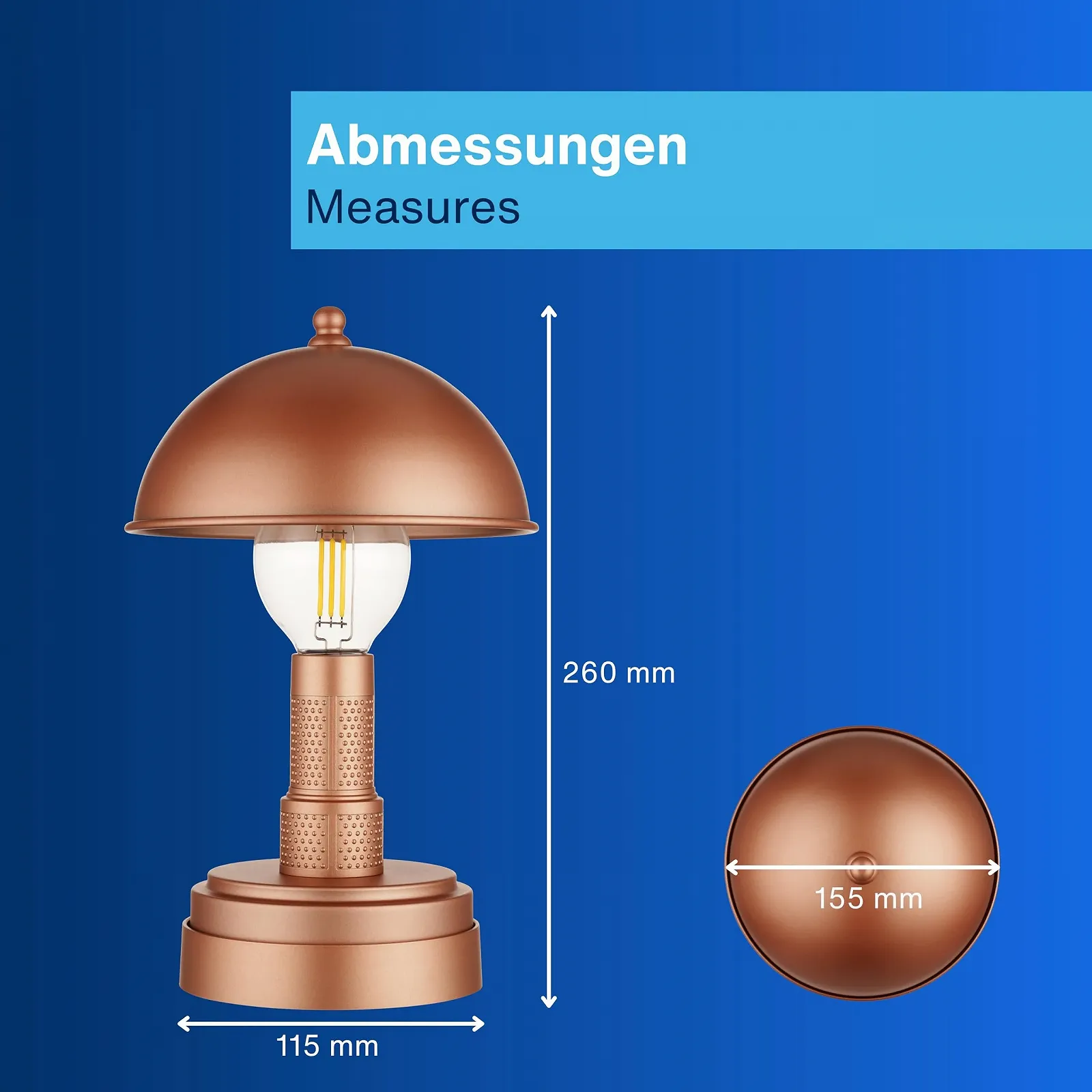 Світлодіодна настільна лампа REV Wireless Classic Mushroom Lamp акумуляторна сенсорна Мідна, фото №5