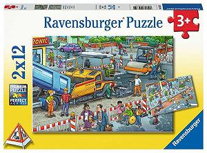 Пазл Ravensburger Children's Puzzle Road Construction Site 2 x 12 элементов для детей от 3 лет - Фото 1