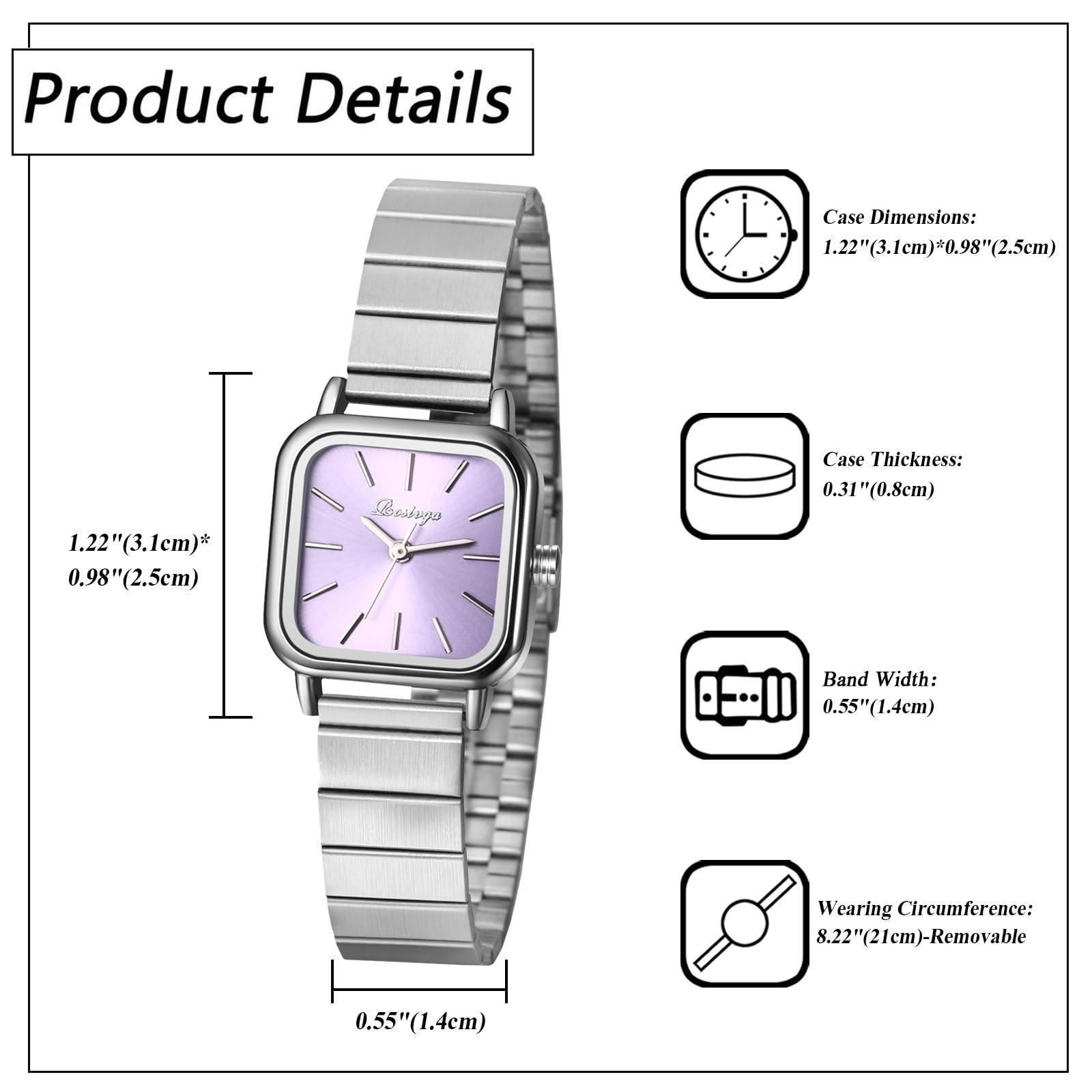 Часы женские JewelryWe Квадратные Аналоговые Кварцевые Серебристые, фото №5