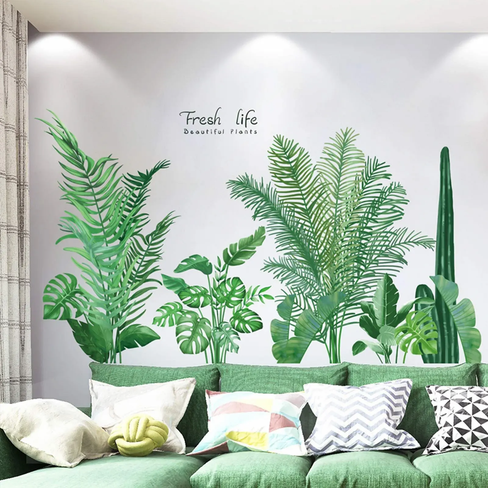 Наклейка на стіну TANOSAN Tropical Plants Green Plant Leaves Turtle Leaf Зелена, фото №1