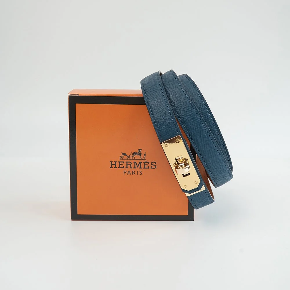 Ремінь жіночий синій шкіряний Hermes, фото №8