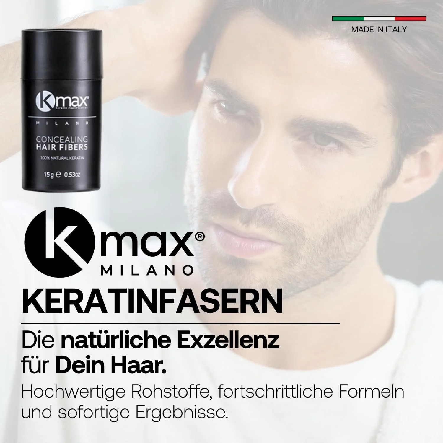 Пудра для волосся Kmax Keratin 15 г, для об'єму волосся з миттєвим загущенням, пудра для коренів, щоб приховати лисини - Чорний, фото №2