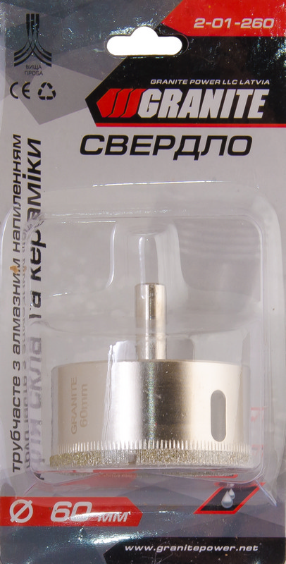 Свердло трубчасте GRANITE з алмазним напиленням для скла та плитки 60 мм 2-01-260, фото №2