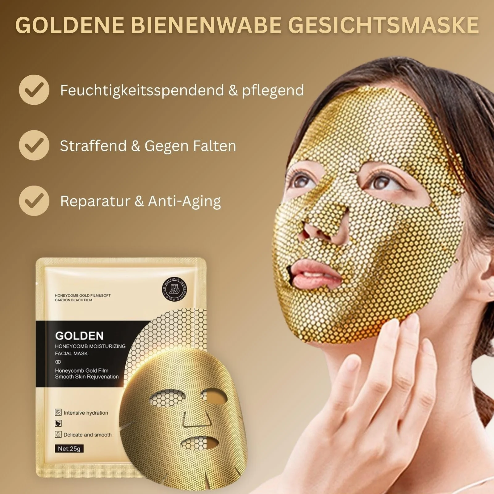 Тканинна Маска для обличчя Golden Honeycomb Anti-Ageing з екстрактом медових стільників, 6 шт, фото №4