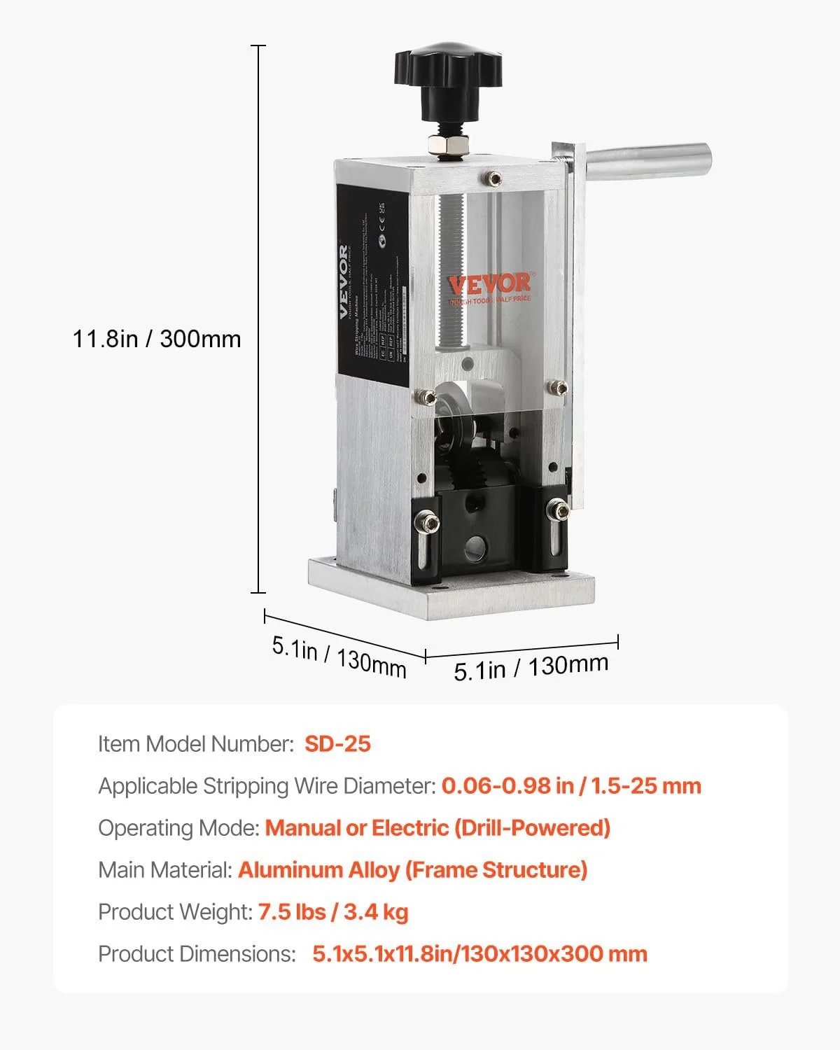 Ручной станок для зачистки проволоки VEVOR SD-25 / 1.5 - 25 мм / Silver, фото №8 Ручной станок для зачистки проволоки VEVOR SD-25 / 1.5 - 25 мм / Silver, фото №8