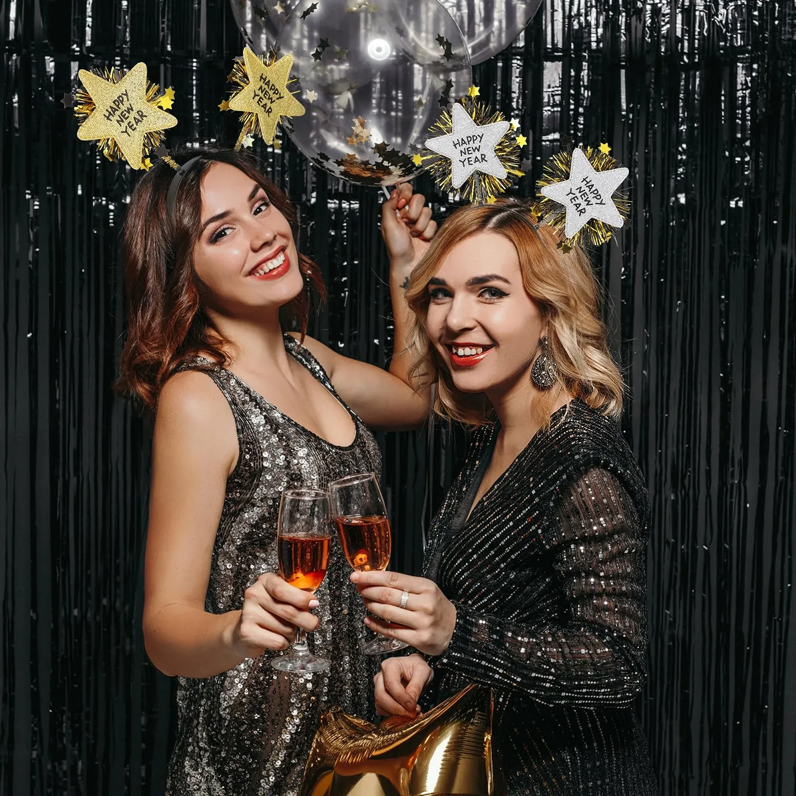 Обруч Happy New Year, 2 шт, Золотой, Серебряный, фото №6 Обруч Happy New Year, 2 шт, Золотой, Серебряный, фото №6