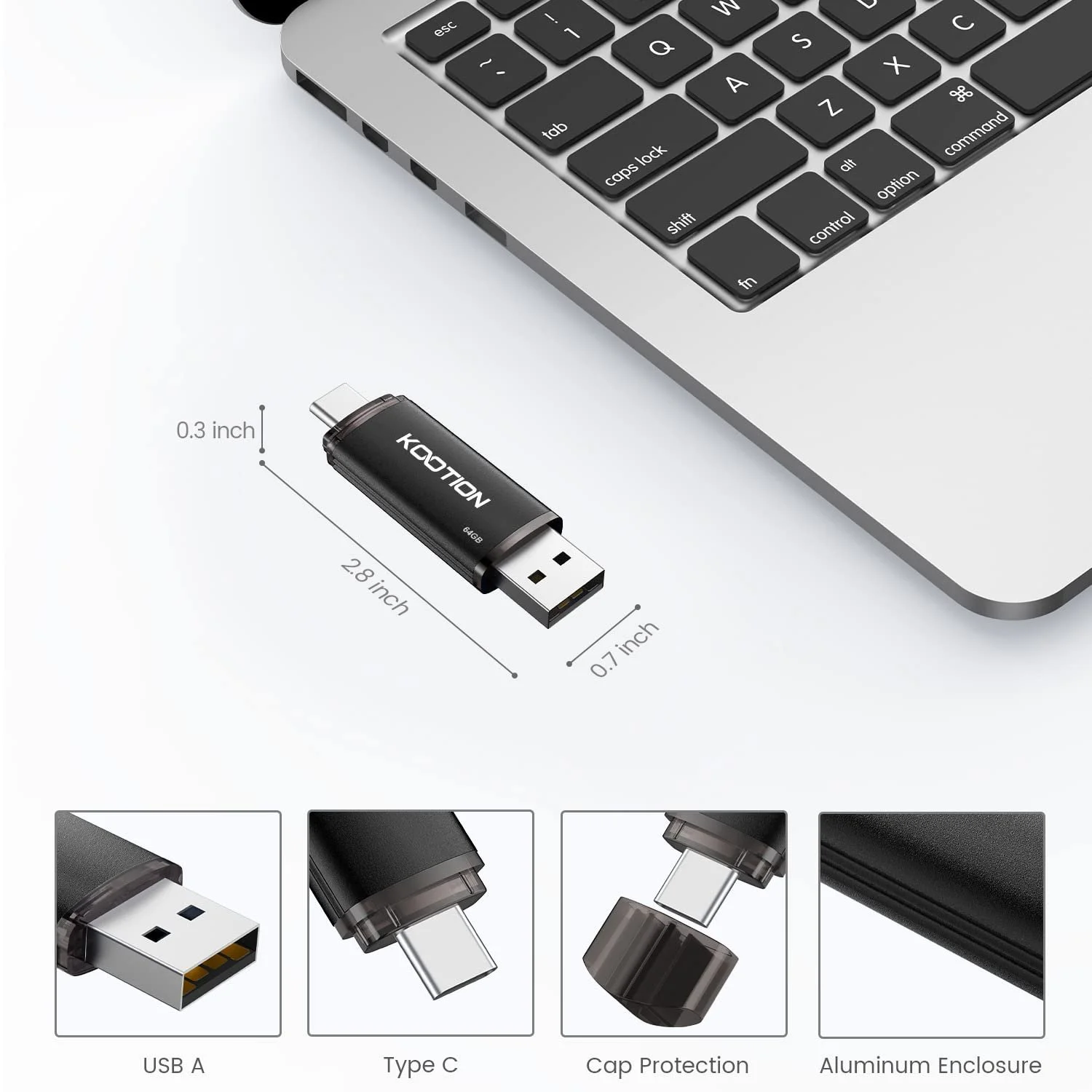 USB-накопичувач KOOTION 64GB OTG 2.0 Type-C 2-в-1, фото №2
