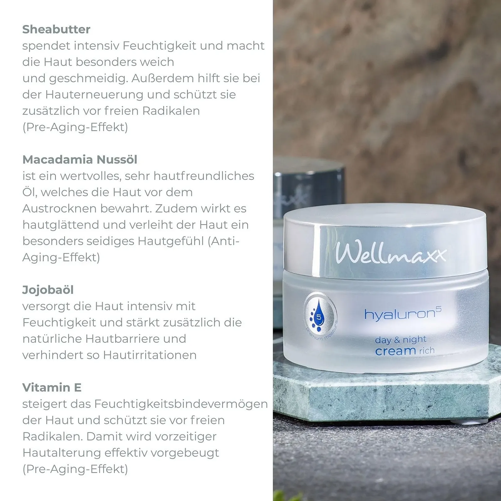 Крем для обличчя WELLMAXX Hyaluron⁵ Day & Night Rich інтенсивно зволожувальний з 5-кратною гіалуроновою кислотою, 50 мл, фото №4
