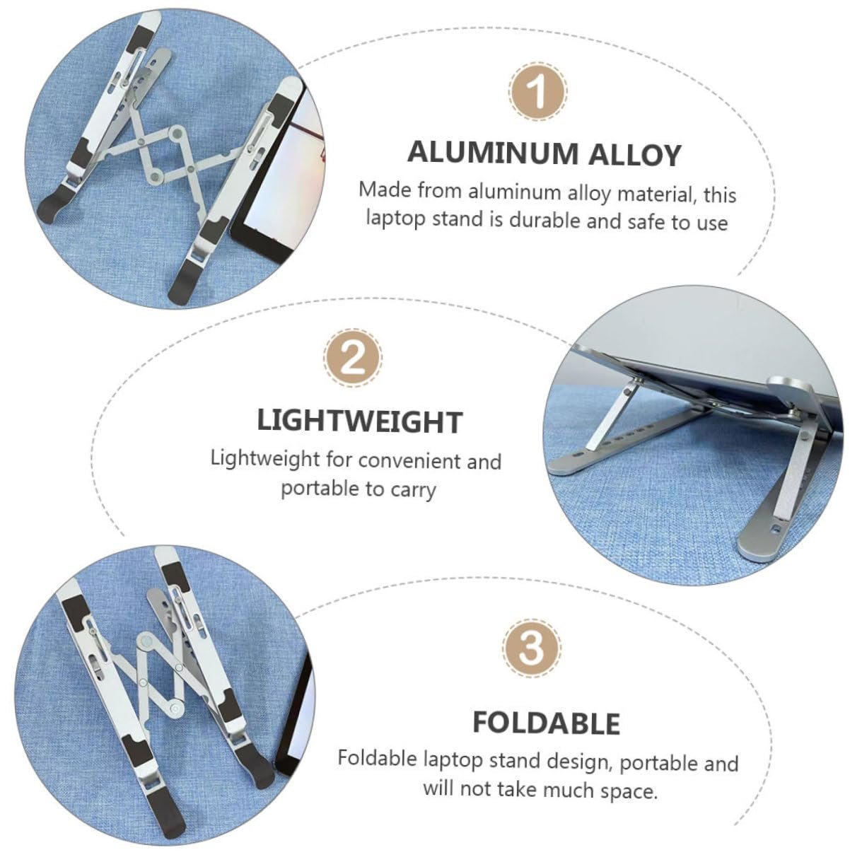 Регулируемая подставка для ноутбука VANZACK из прочного алюминиевого сплава, складная, легкая, портативная подставка для компьютера, совместимая со всеми ноутбуками, фото №4