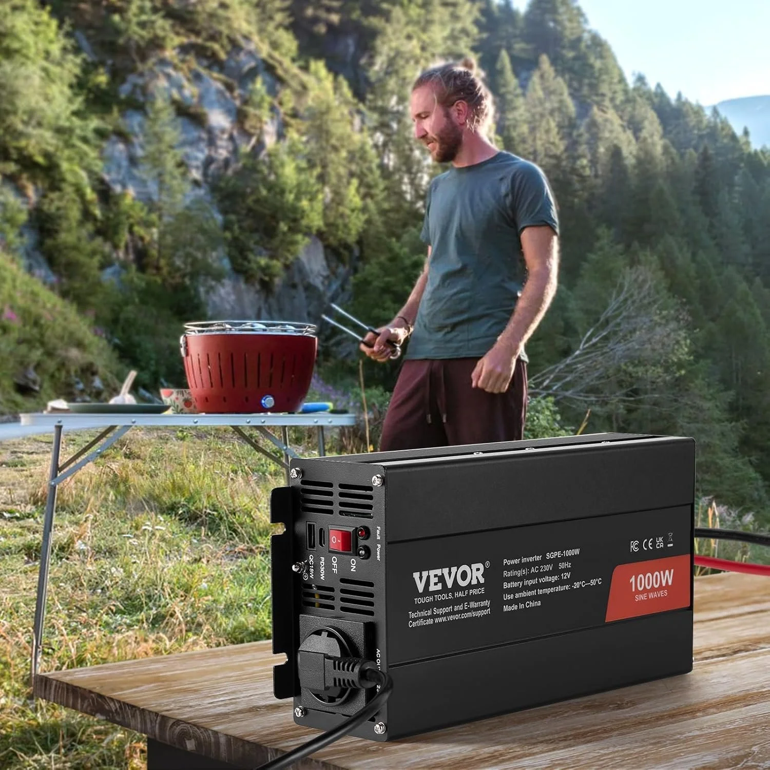 Аккумуляторный инвертор VEVOR SGPE-1000W / 12В/230В / 1000Вт / USB-C / Черный, фото №8 Аккумуляторный инвертор VEVOR SGPE-1000W / 12В/230В / 1000Вт / USB-C / Черный, фото №8