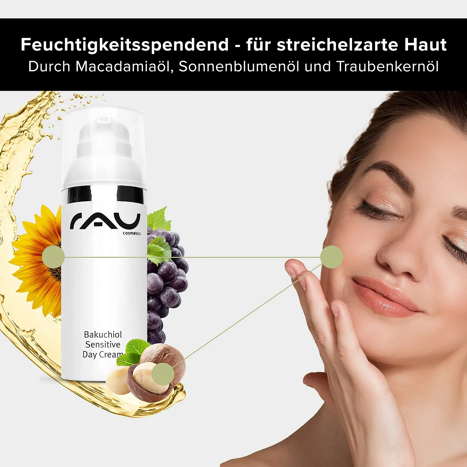 Денний крем RAU Cosmetics Bakuchiol Sensitive 50 мл з бакучіолом, скваланом та мигдальною олією, фото №4 Денний крем RAU Cosmetics Bakuchiol Sensitive 50 мл з бакучіолом, скваланом та мигдальною олією, фото №4