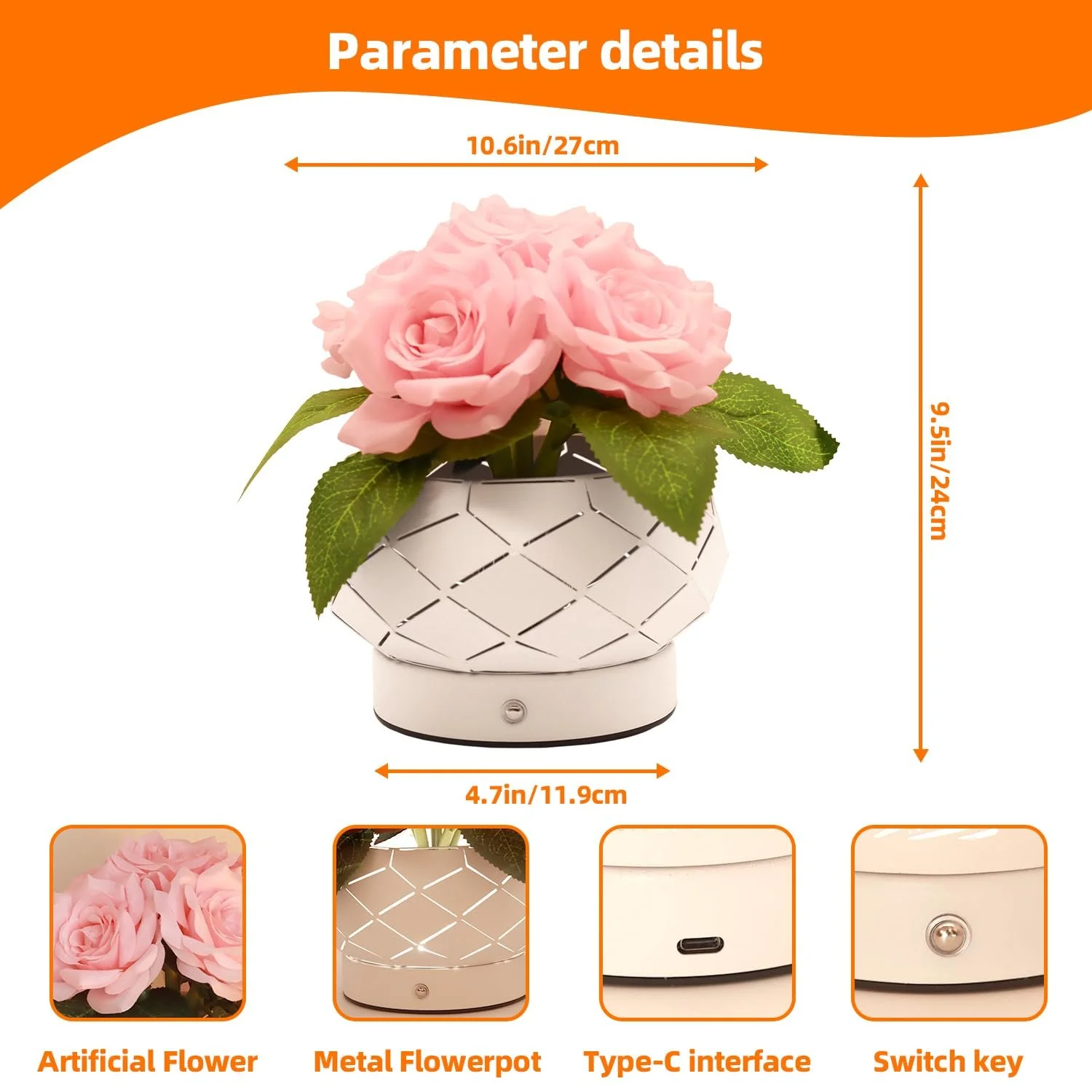 Настільна лампа Rose Flower акумуляторна сенсорна 3 кольори з димуванням, фото №5