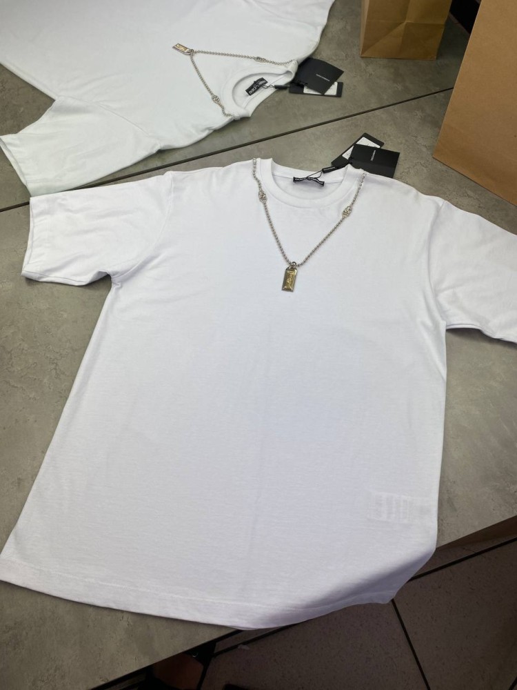 Футболка белая Dolce Gabbana с цепочкой f563, фото №6