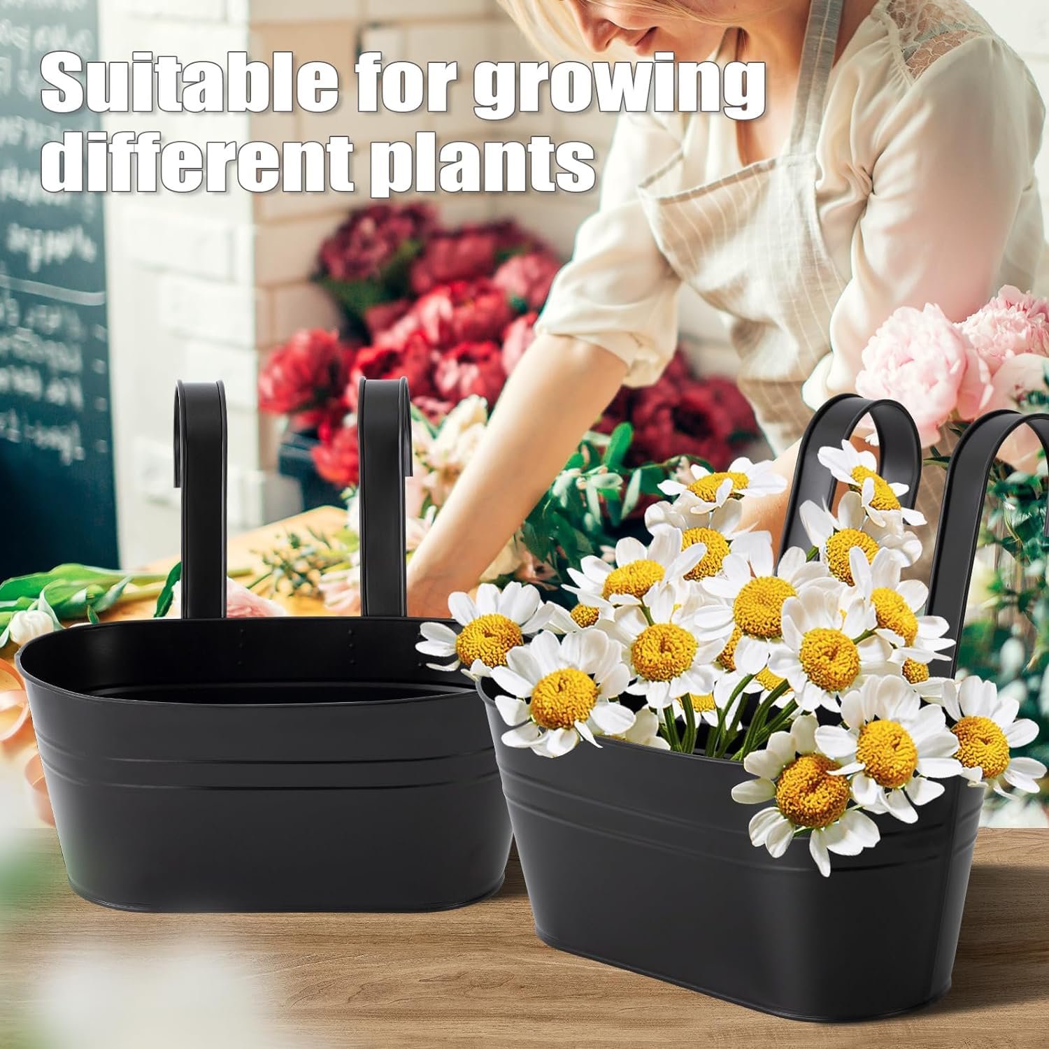 Набір підвісних вазонів LATERN 4 шт. 27.5 см металеві зі знімними гачками чорні, фото №6