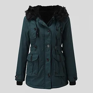 Женское зимнее пальто Henagehde с капюшоном и карманами, утепленное искусственным мехом. synthetic.ua - Фото 1