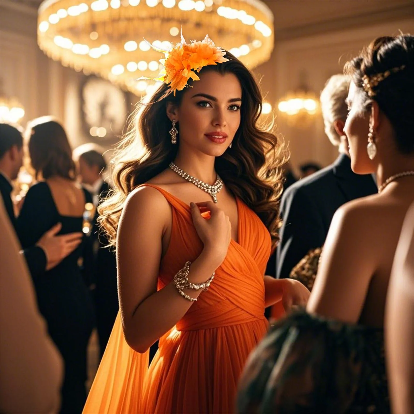 Обруч з пір'ям і штучними квітами (2 шт.), фото №4