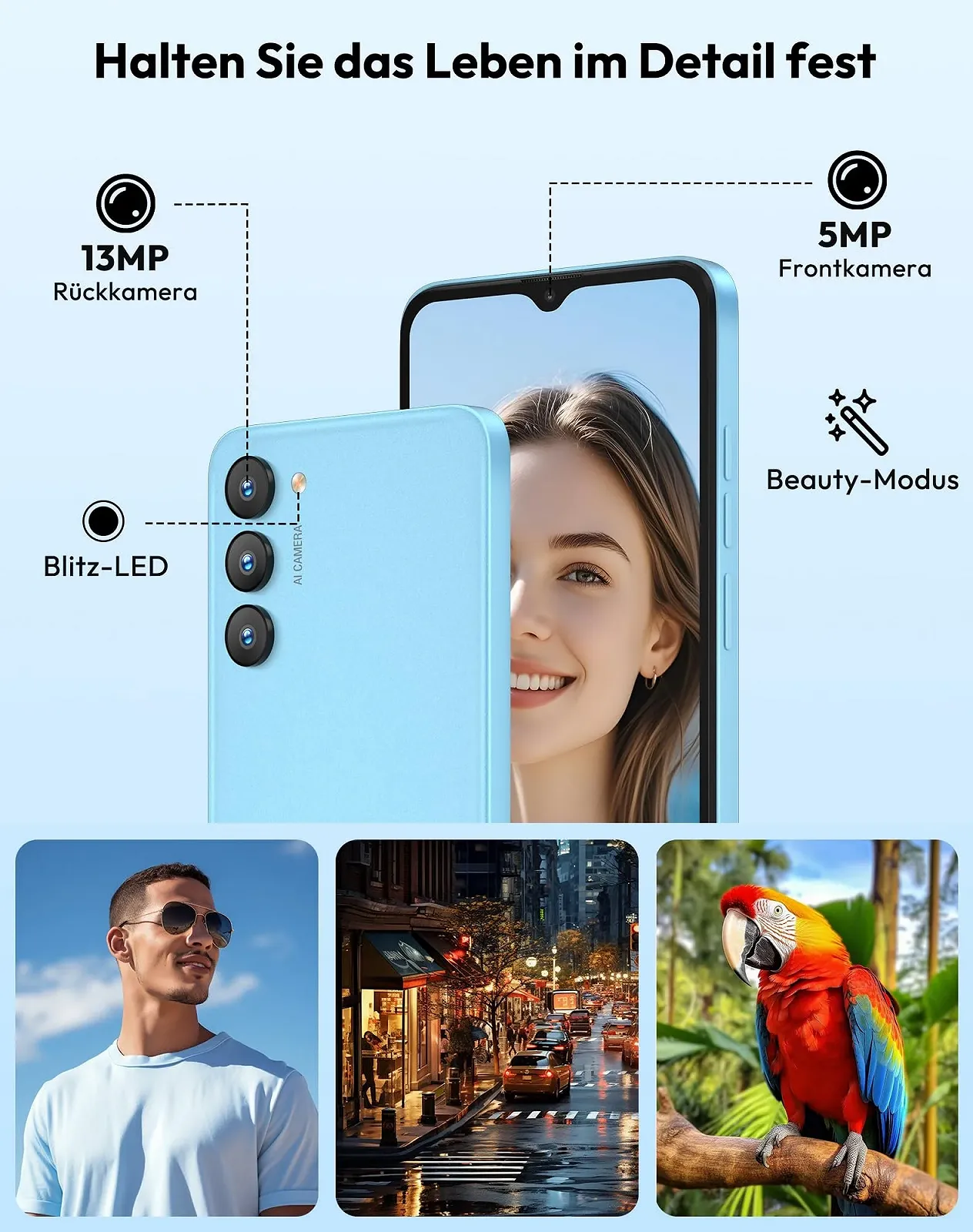 Смартфон XGODY X36 Android 15 Go 7GB/32GB 4200 мАч 13 MP + 5 MP Blue, фото №5