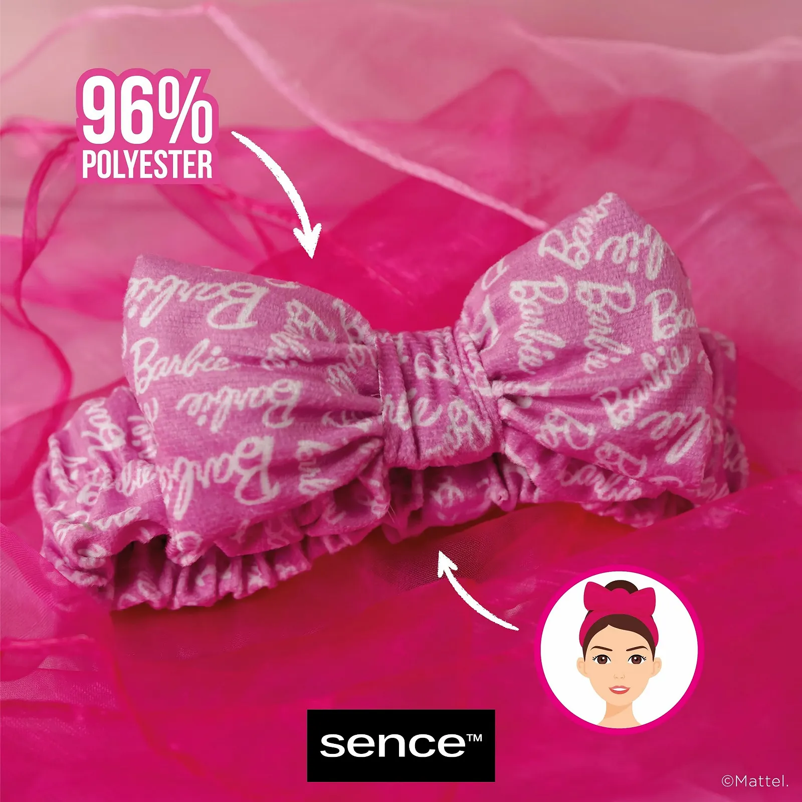 Пов'язка для волосся Sence Barbie Об'ємна для макіяжу Барвиста Рожевий з бантом, фото №8