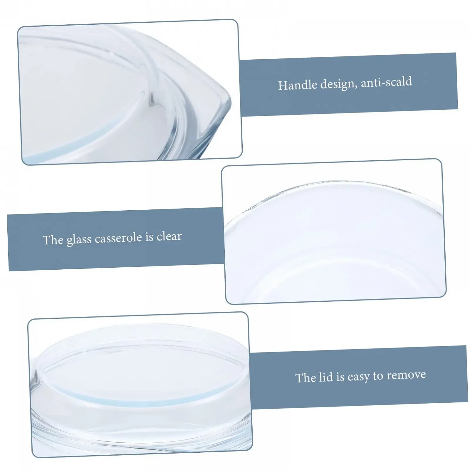 Форма для запекания стеклянная с крышкой и ручками термостойкая круглая прозрачная, фото №9