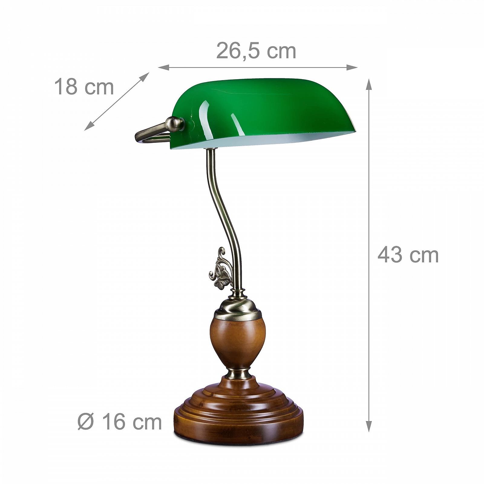 Настільна лампа Relaxdays Banker Дерев'яна основа Зелена 26.5 x 43 x 18 см E27, фото №4